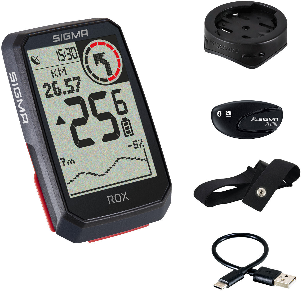 Sigma ROX 4.0 ensemble ordinateur de vélo avec support de potence + ceinture de fréquence cardiaque noir