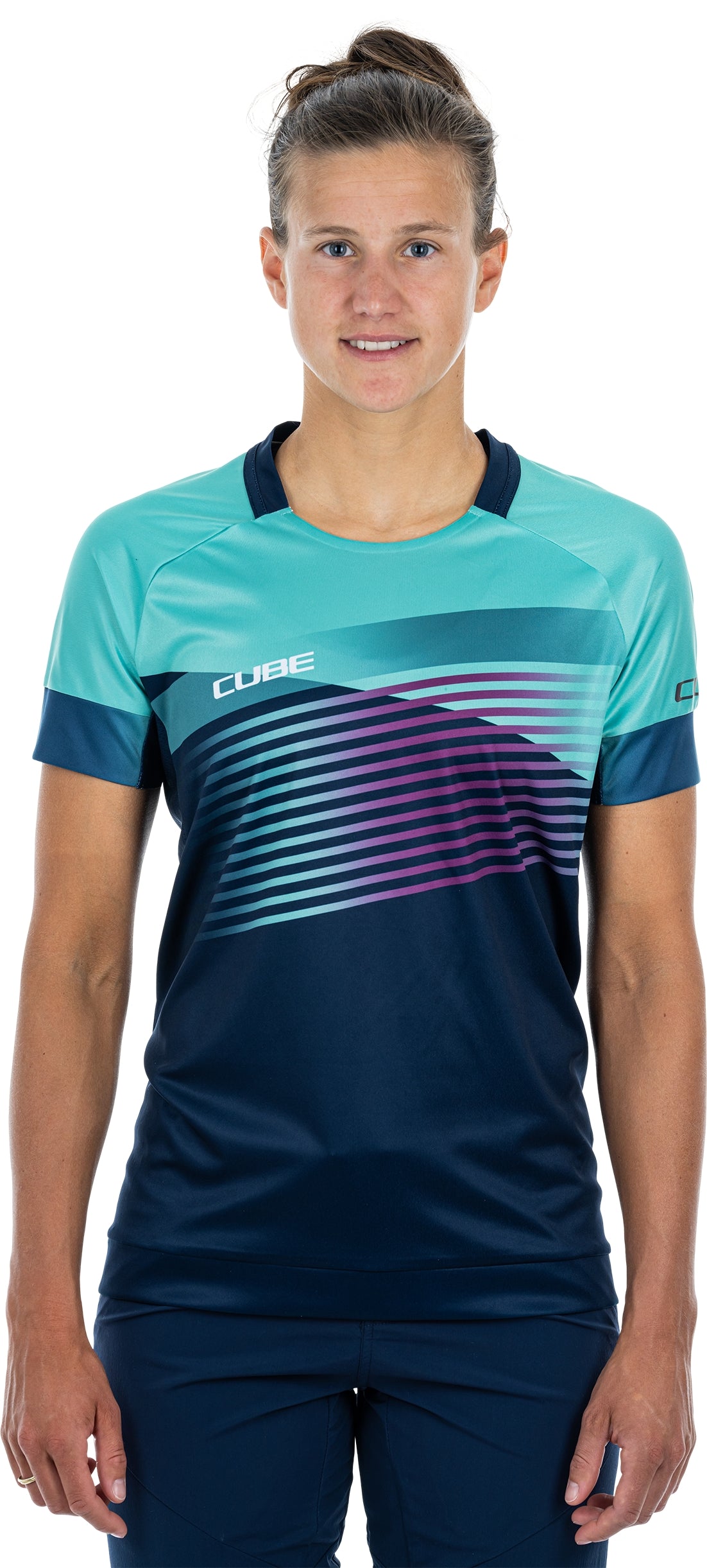 CUBE TEAMLINE WS maillot col rond manches courtes bleu'n'mint