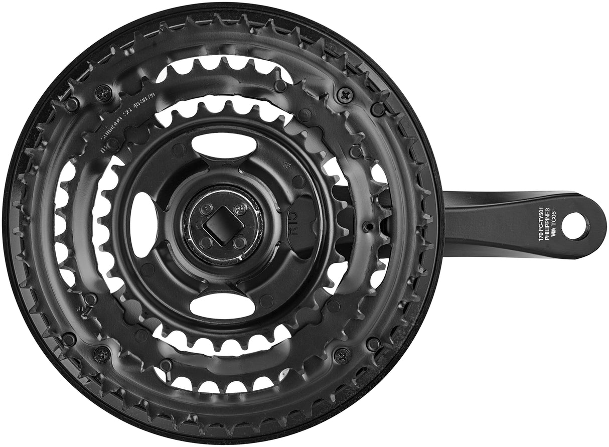 Pédalier Shimano FC-TY501 6/7/8 vitesses 48-38-28 dents avec anneau de protection de chaîne noir