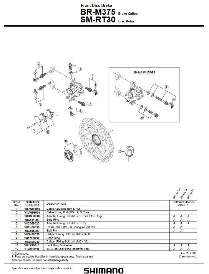 Etrier de frein à disque Shimano VTT BR-M375 noir